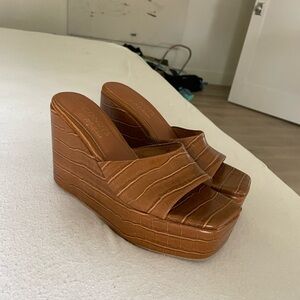 Brown leather platform wedges Anthropologie 9
